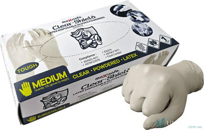 Box of powder latex disposable gloves perfect for safety and cleaning tasks