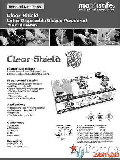 Clear-Shield latex disposable gloves in 100pk for clean, safe handling