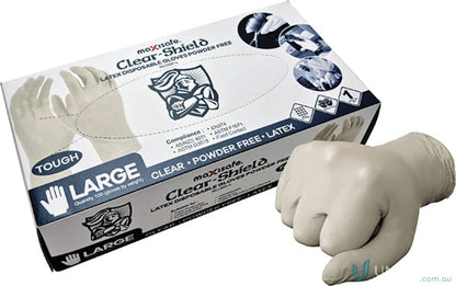 Box of latex disposable gloves ideal for work uniforms and workwear needs