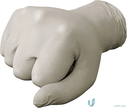 Latex glove in a fist, ideal for workwear and work uniforms safety gear