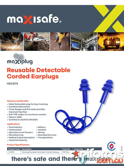 Blue reusable corded earplugs ideal for work uniforms and workwear protection