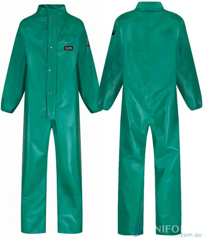 Green waterproof PVC coverall from Chemmaster 10pk for uniforms and wide range use