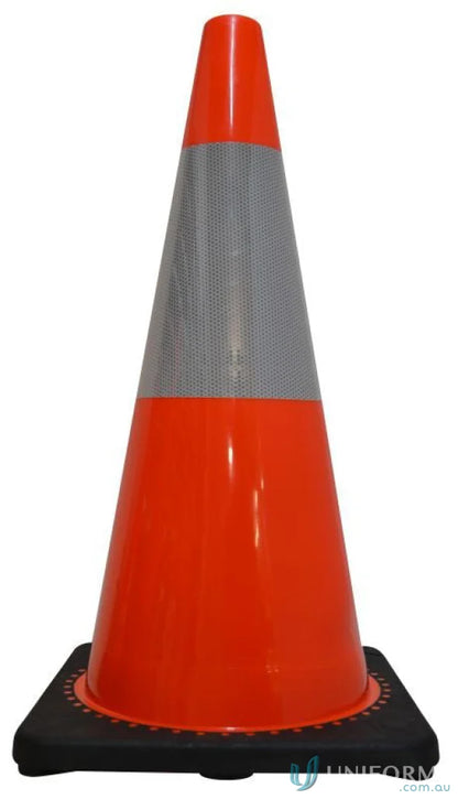Orange traffic cone with reflective tape for your workwear and uniforms safety needs