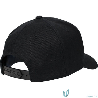 Black 110A A Frame Cap with snapback strap and Flexfit technology for work uniforms