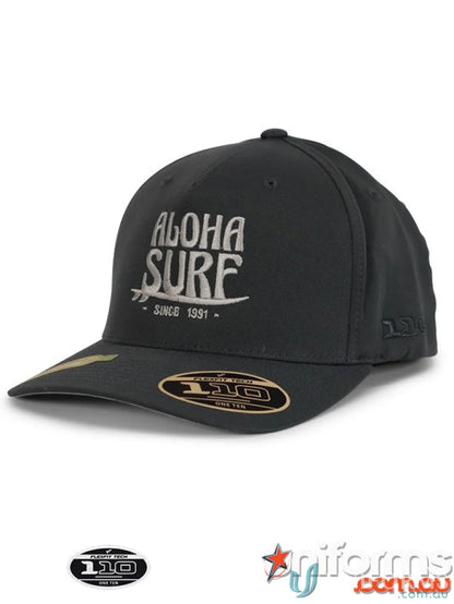 Black 110ar Recycled Cap with Aloha Surf embroidery, eco-friendly recycled cap