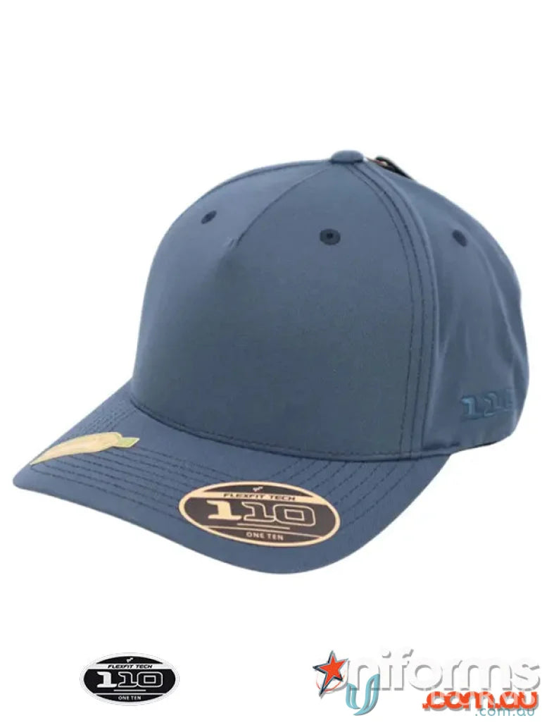 Blue fitted 110AR Recycled Cap showcasing eco-friendly recycled cap style