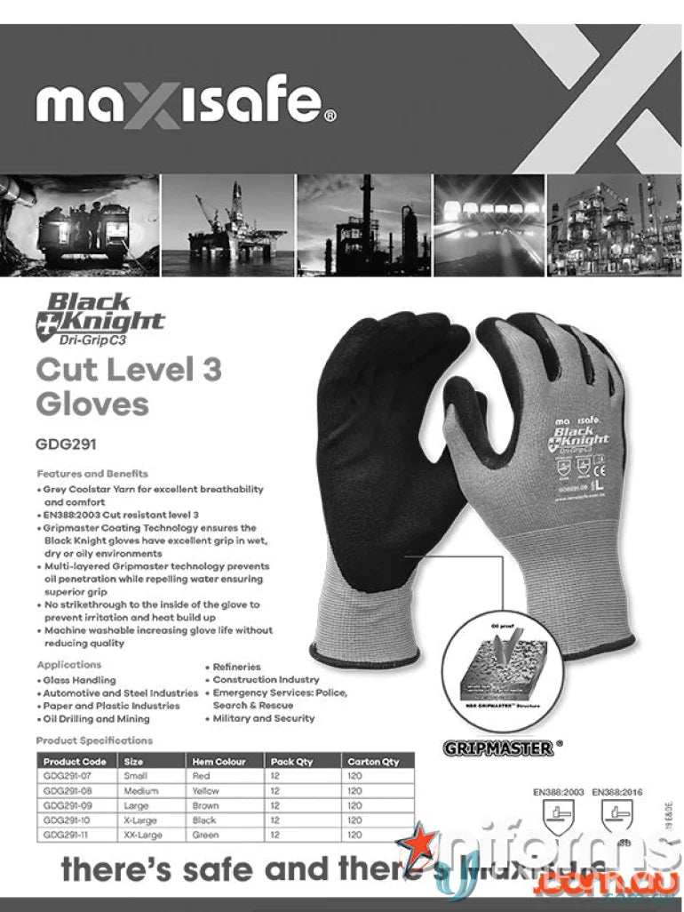 Black and gray work gloves with Gripmaster Coating from Black Knight for uniforms
