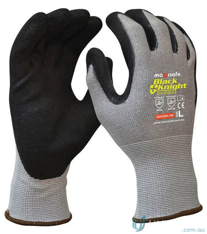 Black and gray work gloves with Gripmaster coating from Black Knight for uniforms