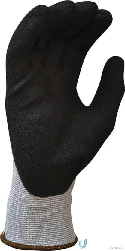 Black work glove with gray wrist featuring gripmaster coating from Black Knight uniforms