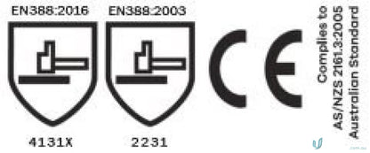 Black Knight Gripmaster glove with safety standards and compliance symbols for excellent grip