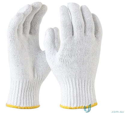 Pair of white knitted cotton liner gloves for workwear and uniforms