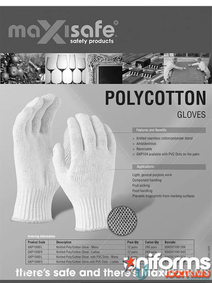 Poly Cotton Polka Dot Work Gloves with Extra Grip for Workwear and Uniforms