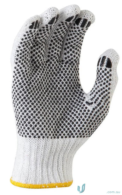White knitted work glove with black dots for extra grip, perfect for workwear or uniforms