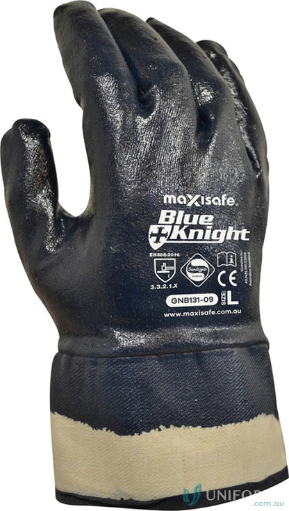 Blue work glove from 12pk Blue Knight Heavy Duty with safety cuff for uniforms