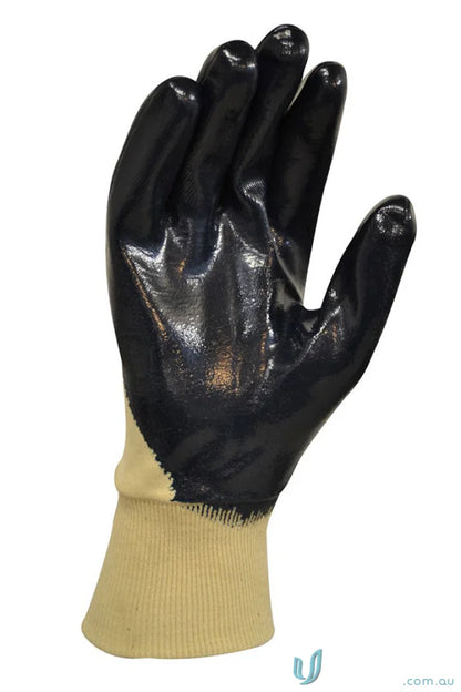 Black and tan work glove with knit wrist from Blue Knight Nitrile workwear pack