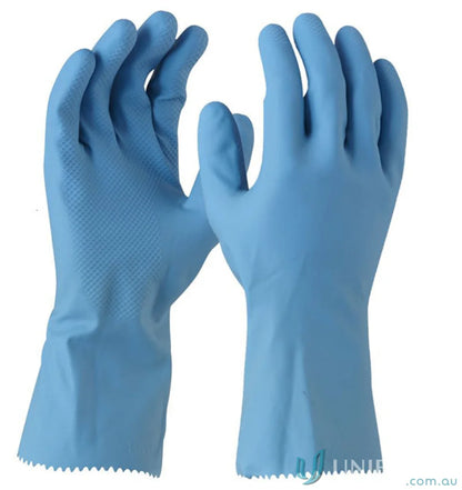 Blue latex silverlined glove in 12 pack for versatile protection and style