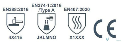 Safety glove certifications on G-Force Chemsafe Cut E workwear glove for cut protection
