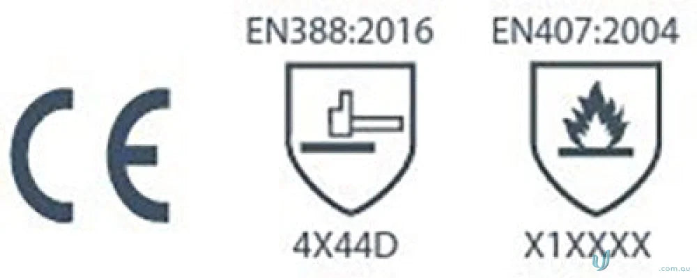 Safety certification symbols on 12pk G-Force Extra Long Cut D Nitrile Glove with uniforms