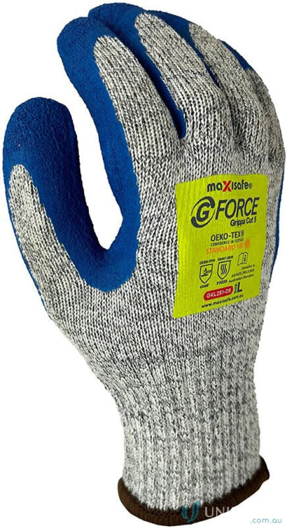 Blue and gray work glove from G-Force Grippa Cut F ideal for work uniforms and workwear