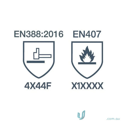 Safety standards symbols on 12pk G-Force Grippa Cut F Glove workwear for secure uniforms