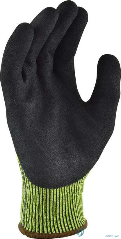 Black work glove with striped cuff from 12pk G-Force Hi-Vis Cut D Glove, cut resistant level