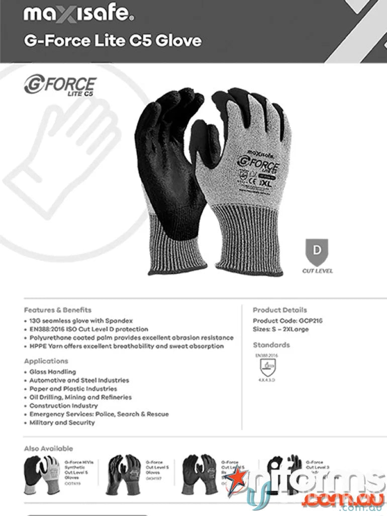 G-Force Lite C5 work gloves perfect for workwear and uniforms in tough jobs