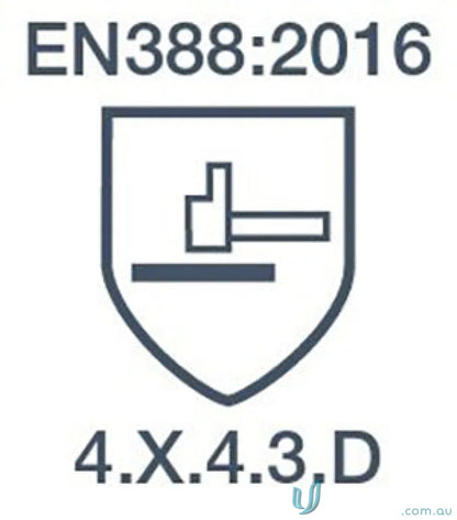 Protective glove rating symbol on G-Force Lite C5 workwear glove in 12 pack