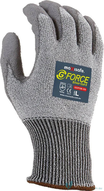 Gray cut-resistant work glove from 12pk G-Force Silver Cut 5 for excellent uniforms