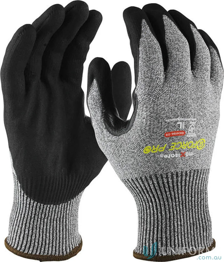 Black and gray work gloves from 12pk G-Force Ultra C5 Plus workwear collection for industries