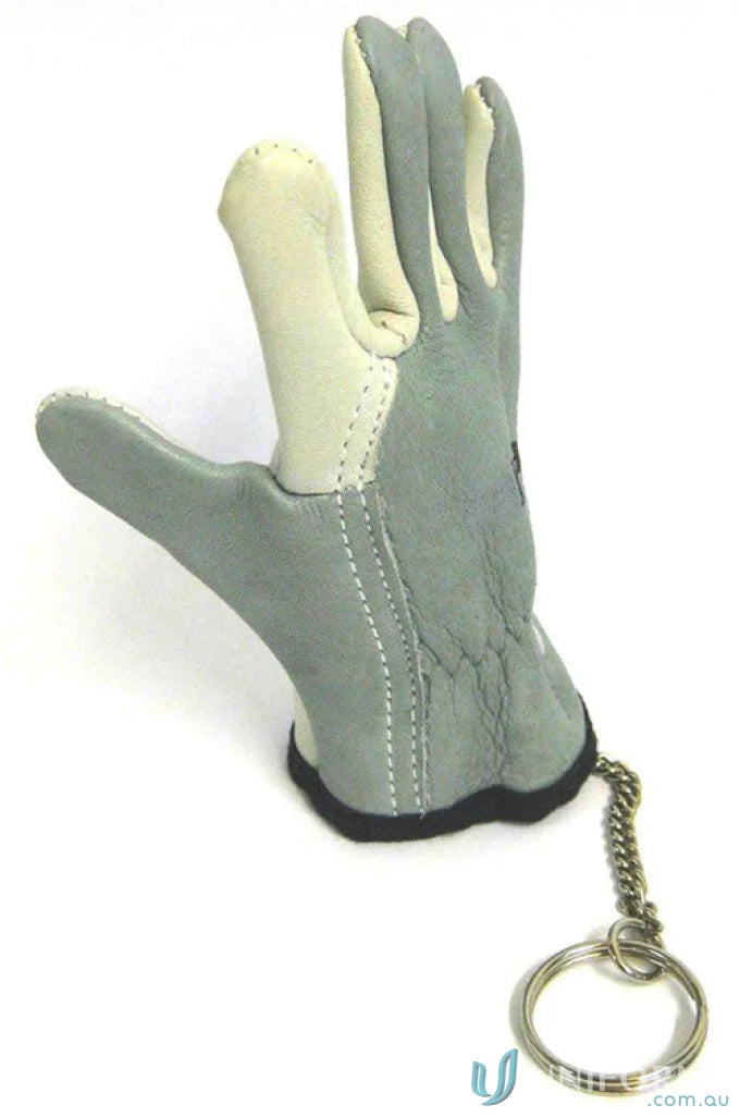 Gray and white leather glove key ring for work uniforms and key organization