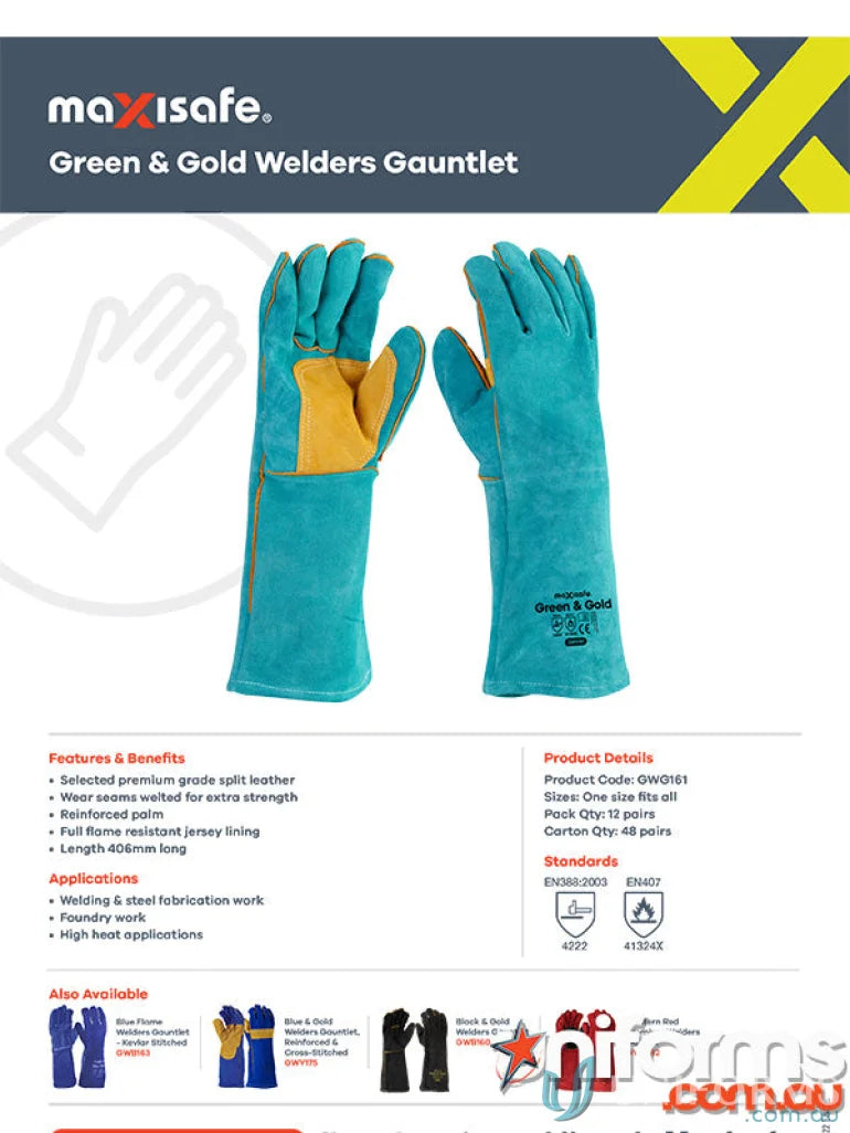 Green and gold welders gauntlet from 12pk, perfect gold welders gauntlet for safety