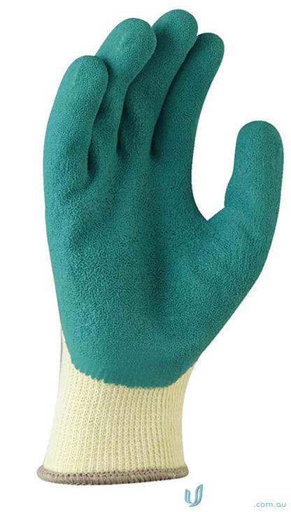 Green grippa knitted work glove in white and green for better grip and comfort