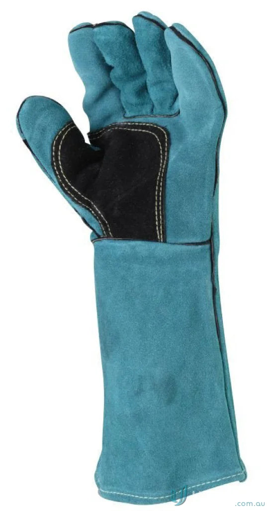 Turquoise leather work glove from 12pk Green Leftwing Welders Gauntlet set