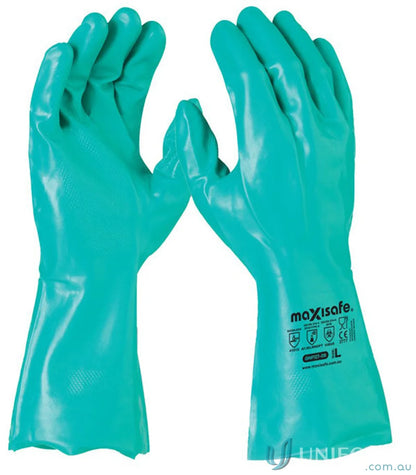 Turquoise waterproof nitrile chemical glove for work uniforms, 12-pack Green Nitrile Chemical Glove