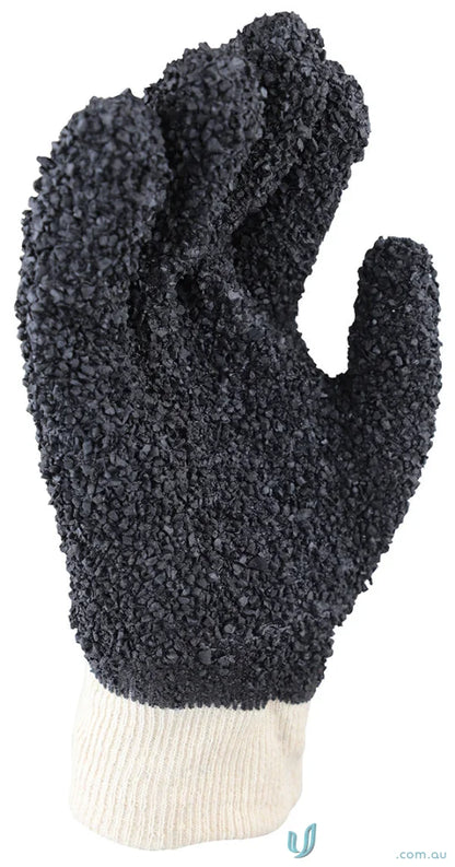 Textured black work glove with jersey liner from 12pk Grizzly Black PVC Debudding Glove set