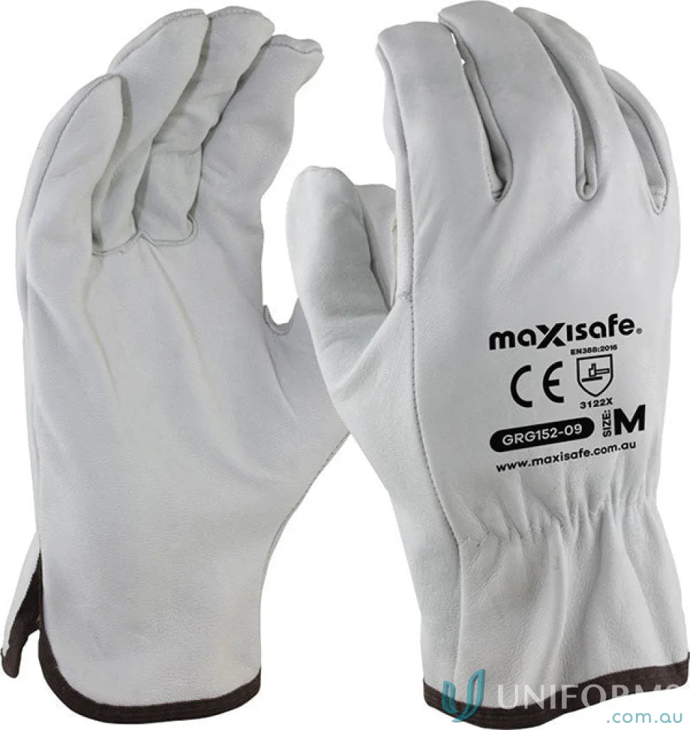 White leather work gloves from 12pk Maxisafe Economy Rigger Workwear for Industry use