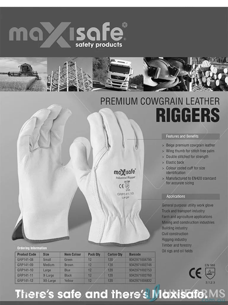 Premium cowgrain leather riggers glove ideal for workwear and industry uniforms