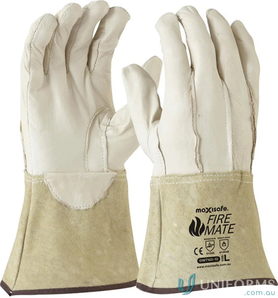 Pair of fire-resistant leather gloves from 12pk Maxisafe TIG Welding Gauntlet for workwear