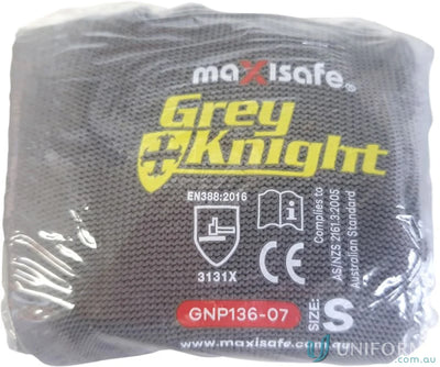 Packaged grey work gloves in nylon and PU coating, great for workwear and small parts