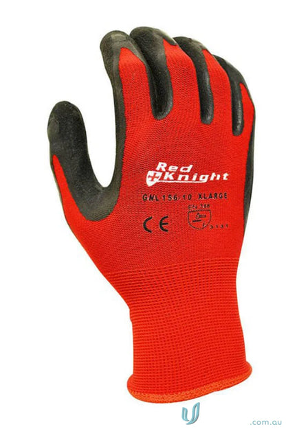 Red and black glove for workwear or uniforms in the 12pk Red Knight Latex Gripmaster set
