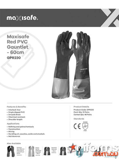 12pk Red PVC 60cm Gauntlet Gloves perfect for heavy-duty work