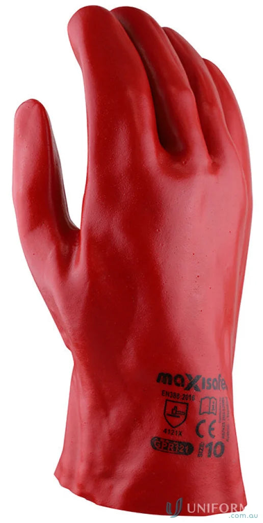 Red PVC gauntlet perfect for tough jobs, part of the 12pk Red Rubber Gloves set
