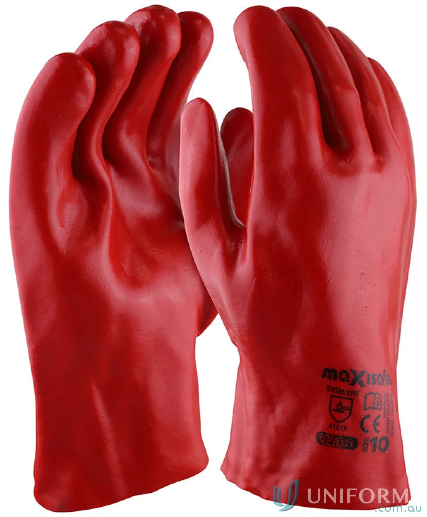Red pvc gauntlet rubber gloves perfect for tough jobs in cleaning or handling chemicals