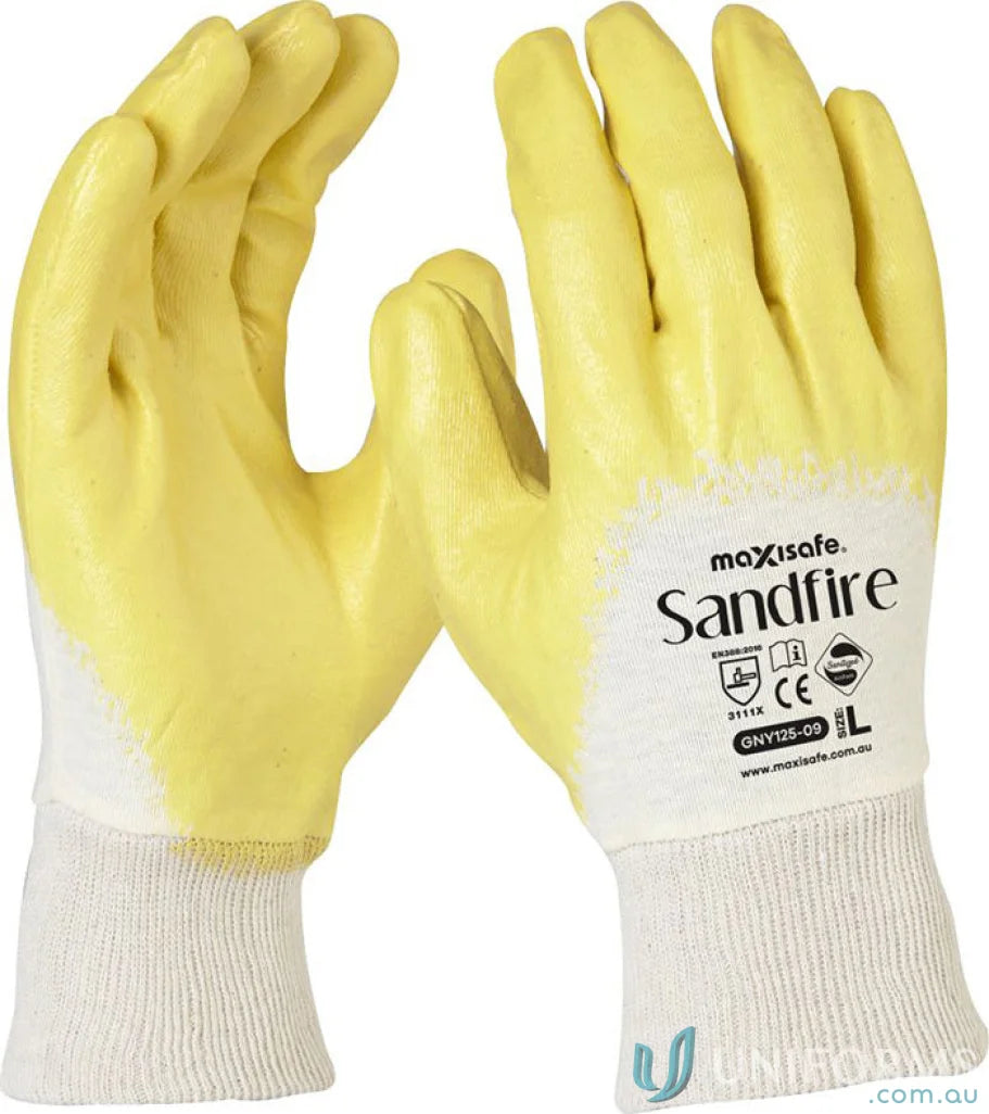 Yellow and white work gloves from Sandfire 12pk, great for workwear and uniforms