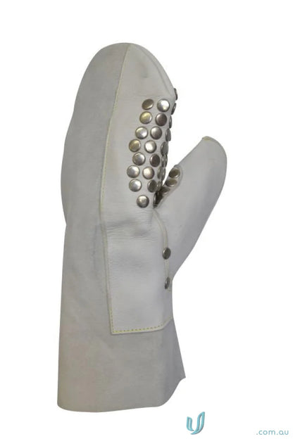 White studded fencing glove for left hand leather plumbers glove for durable work