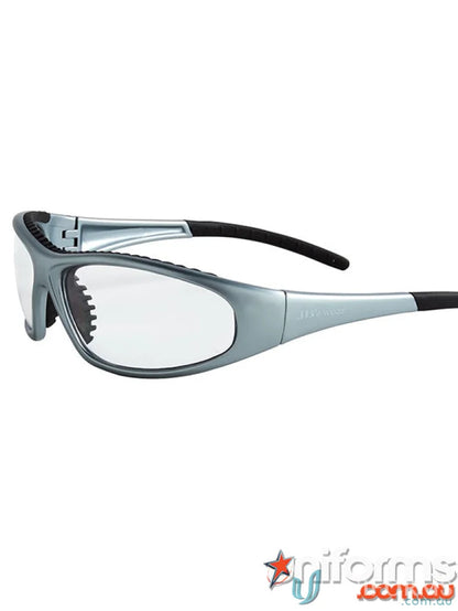 Silver-framed Hyper Spec safety glasses with dust seal perfect for uniforms