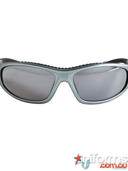 Silver framed sunglasses with dark lenses from the Hyper Spec 12pk for uniforms dust seal