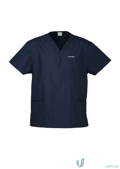 Dark blue V-neck Hygienist Scrub Top with multiple pockets, perfect workwear for uniforms