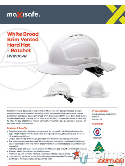 White broad brim vented hard hat with cap attachable for extra protection