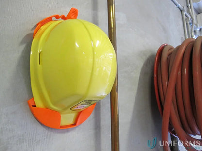 Yellow hard hat with orange holder for workwear and hard hats safety gear